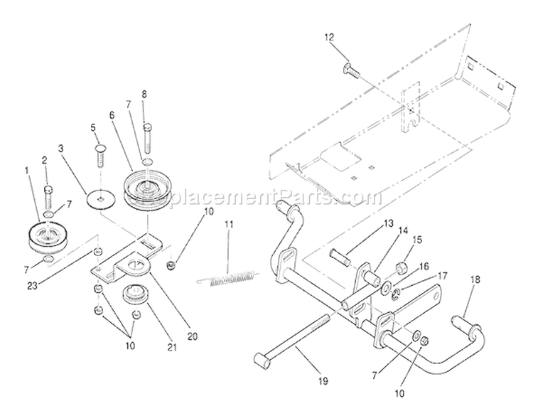 Idler And Pedal Shaft Assembly Diagram and Parts List for 22-14OE01 1000001-1999999 - 1991 Toro Lawn Tractor