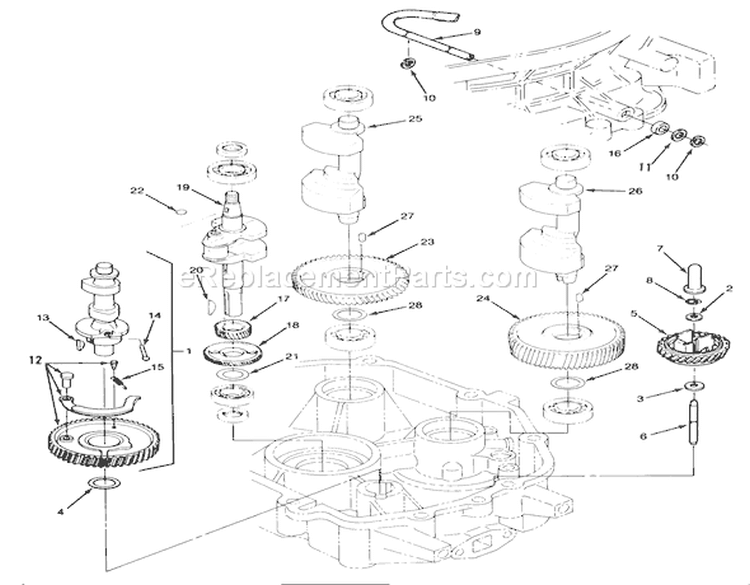 14hp Engine Crankshaft & Camshaft Assembly Diagram and Parts List for 22-14OE01 1000001-1999999 - 1991 Toro Lawn Tractor