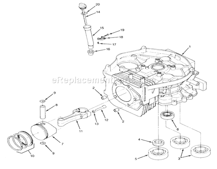 14hp Engine Cylinder Block Assembly Diagram and Parts List for 22-14OE01 1000001-1999999 - 1991 Toro Lawn Tractor