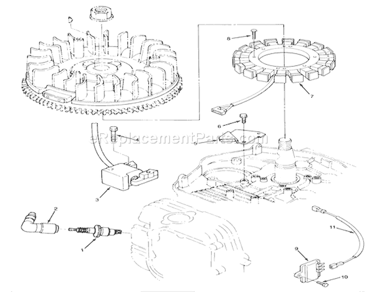 14hp Engine Ignition Assembly Diagram and Parts List for 22-14OE01 1000001-1999999 - 1991 Toro Lawn Tractor
