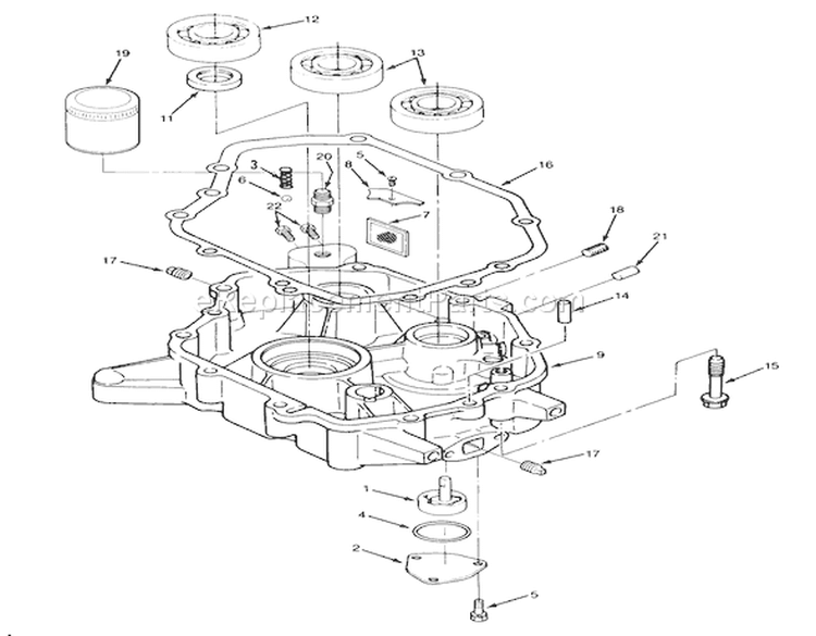14hp Engine Oil Base & Pump Assembly Diagram and Parts List for 22-14OE01 1000001-1999999 - 1991 Toro Lawn Tractor