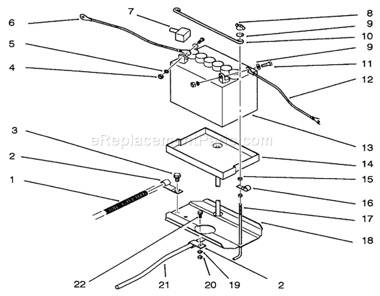 Battery Assembly Diagram and Parts List for 22-14OE02 2000001-2999999 - 1992 Toro Lawn Tractor