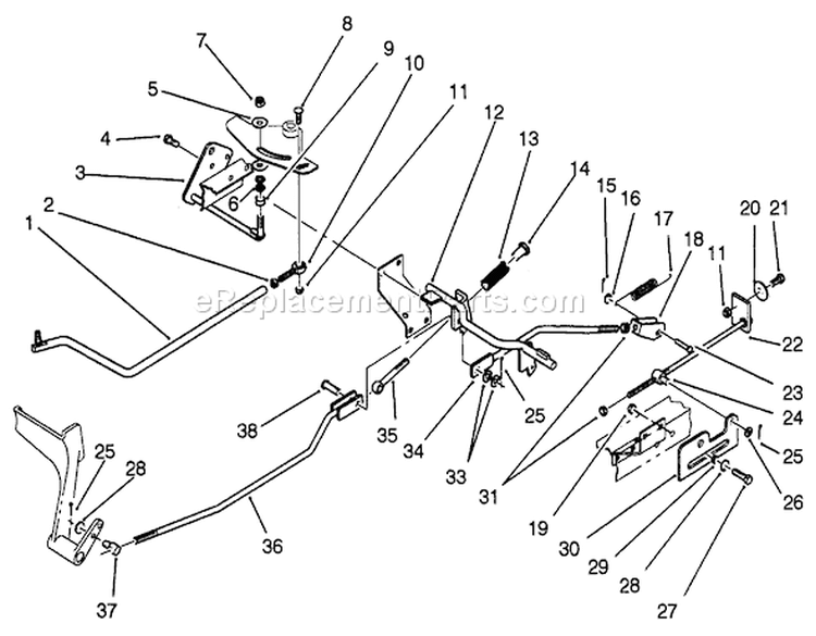 Brake And Hydro Linkage Diagram and Parts List for 22-14OE02 2000001-2999999 - 1992 Toro Lawn Tractor