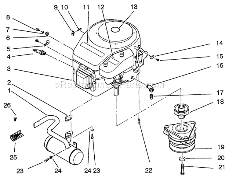 Engine And Clutch Diagram and Parts List for 22-14OE02 2000001-2999999 - 1992 Toro Lawn Tractor
