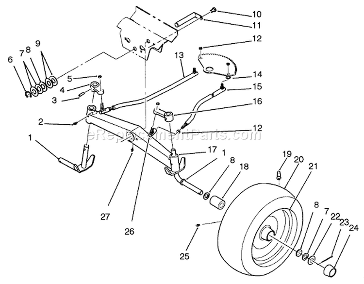 Front Axle Assembly Diagram and Parts List for 22-14OE02 2000001-2999999 - 1992 Toro Lawn Tractor