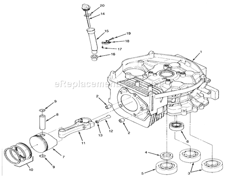 14hp Engine Cylinder Block Assembly Diagram and Parts List for 22-14OE02 2000001-2999999 - 1992 Toro Lawn Tractor