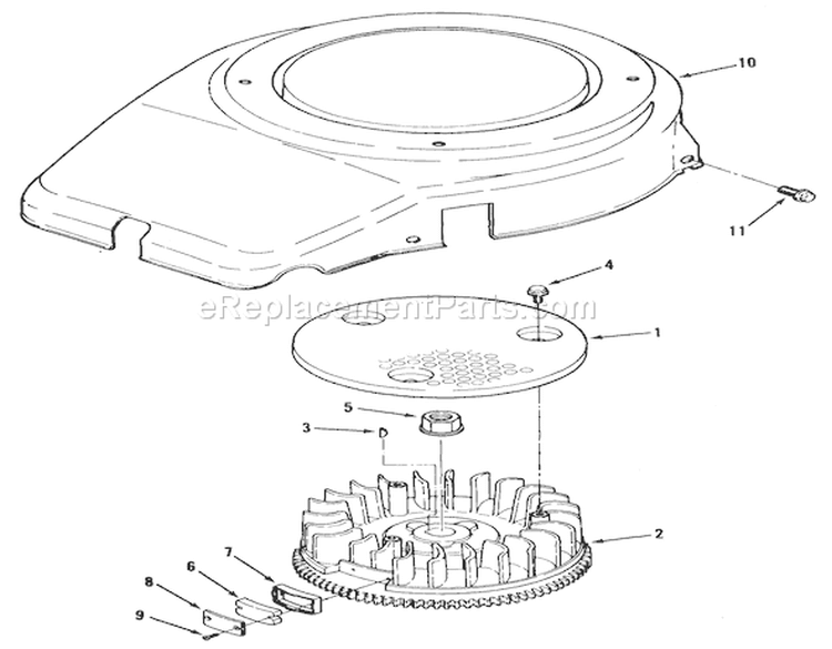 14hp Engine Flywheel & Cover Assembly Diagram and Parts List for 22-14OE02 2000001-2999999 - 1992 Toro Lawn Tractor