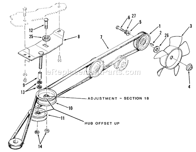 Drive Belt And Pulleys-Automatic Model Diagram and Parts List for 22-13KE01 1988 Toro Lawn Tractor
