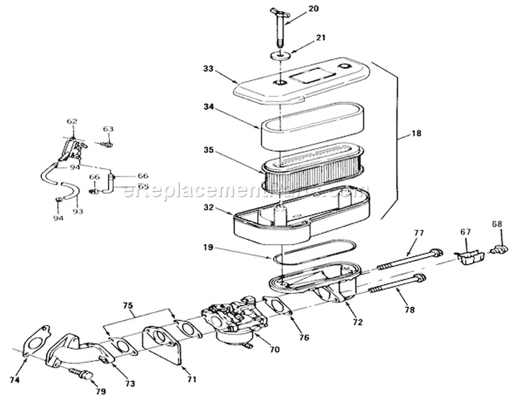 Air Filter & Carburetor Diagram and Parts List for 22-17KE02 1989 Toro Lawn Tractor