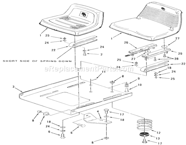 Seat And Suspension Diagram and Parts List for 22-17KE02 1989 Toro Lawn Tractor