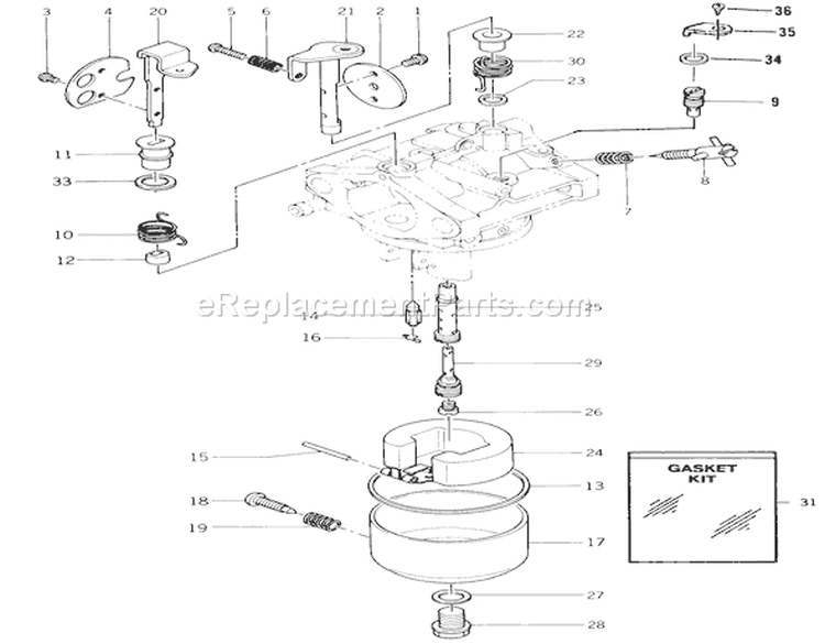 Carburetor Diagram and Parts List for 22-17KE02 1989 Toro Lawn Tractor