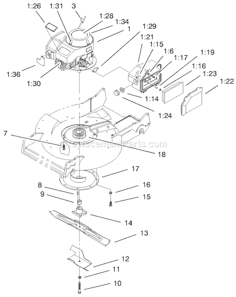 Page D Diagram and Parts List for 22038 9900001-9999999 - 1999 Toro Lawn Mower