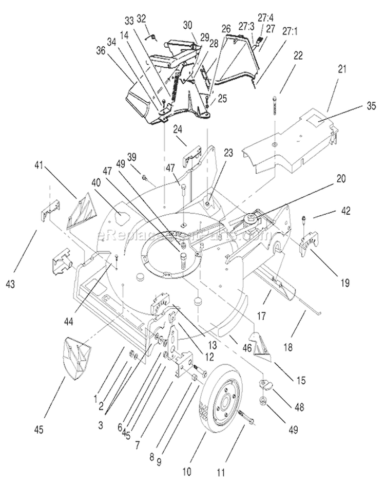 Housing Assembly Diagram and Parts List for 22043 200000001-200999999 - 2000 Toro Lawn Mower