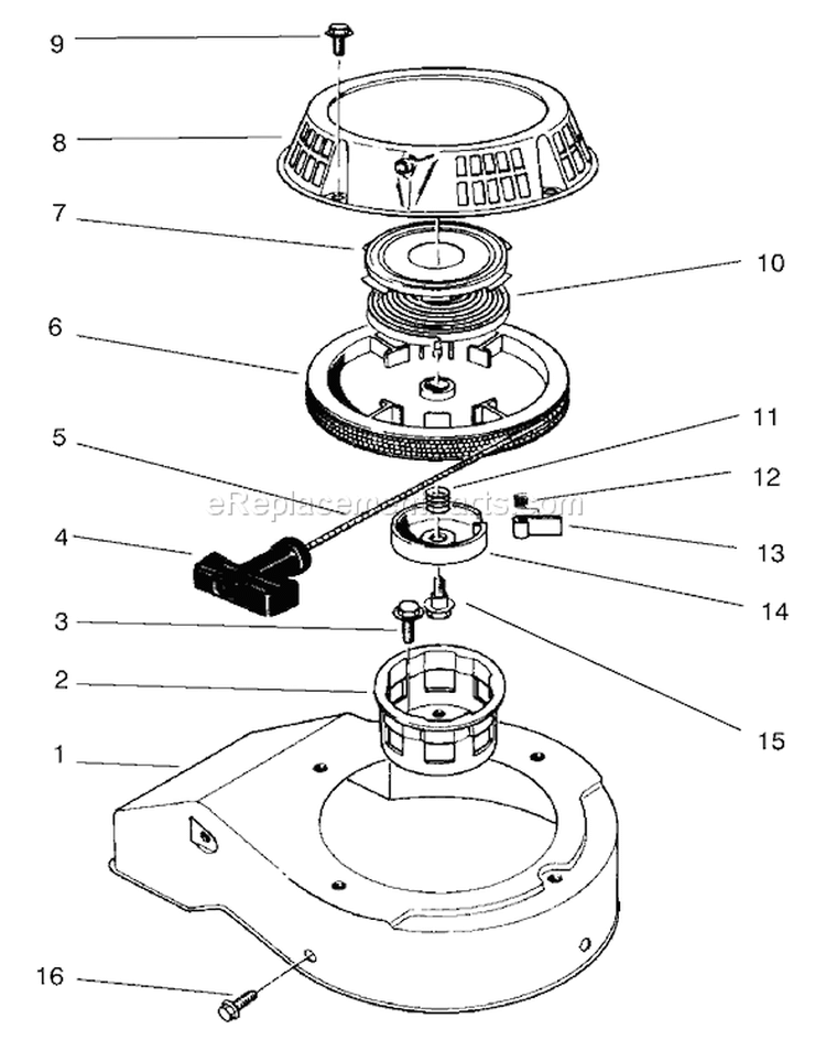 Recoil Assembly Diagram and Parts List for 22043 200000001-200999999 - 2000 Toro Lawn Mower