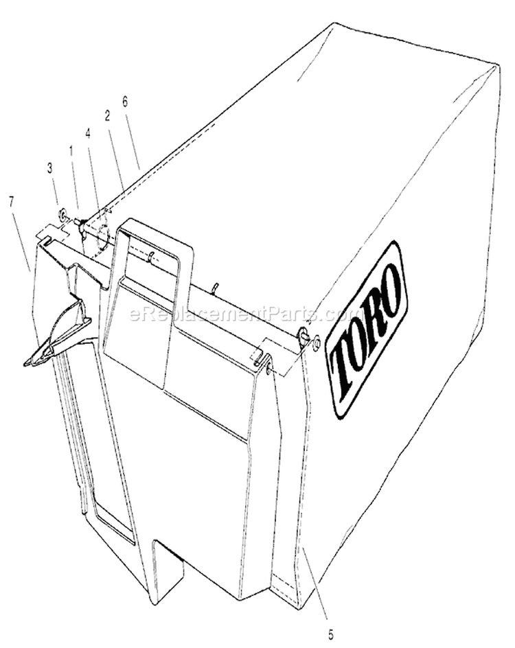 Grass Bag Assembly Diagram and Parts List for 22043 200000001-200999999 - 2000 Toro Lawn Mower
