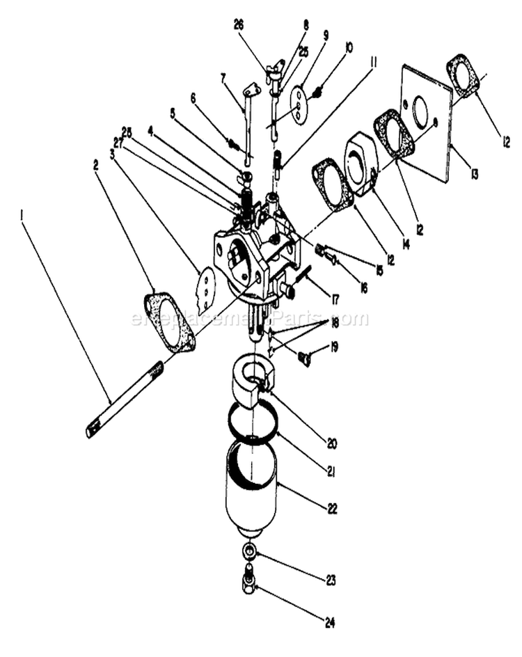 Carburetor Assembly Diagram and Parts List for 22043 2000001-2999999 - 1992 Toro Lawn Mower