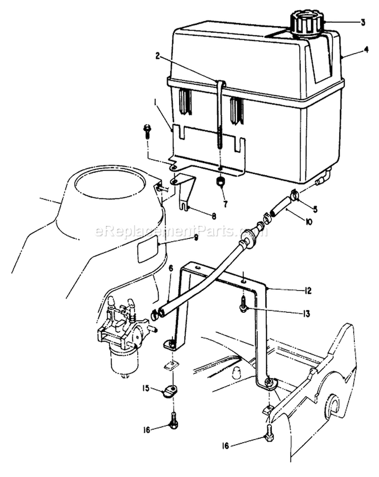 Gas Tank Assembly Diagram and Parts List for 22043 2000001-2999999 - 1992 Toro Lawn Mower