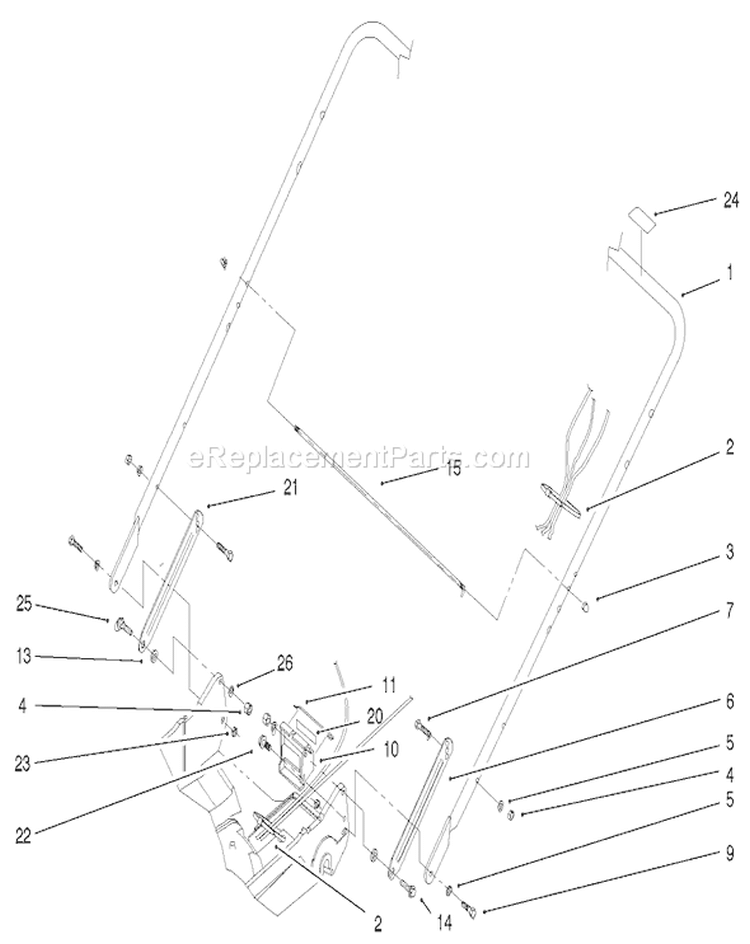 Handle and Handle Latch Assembly Diagram and Parts List for 22043 230000001-230999999 - 2003 Toro Lawn Mower