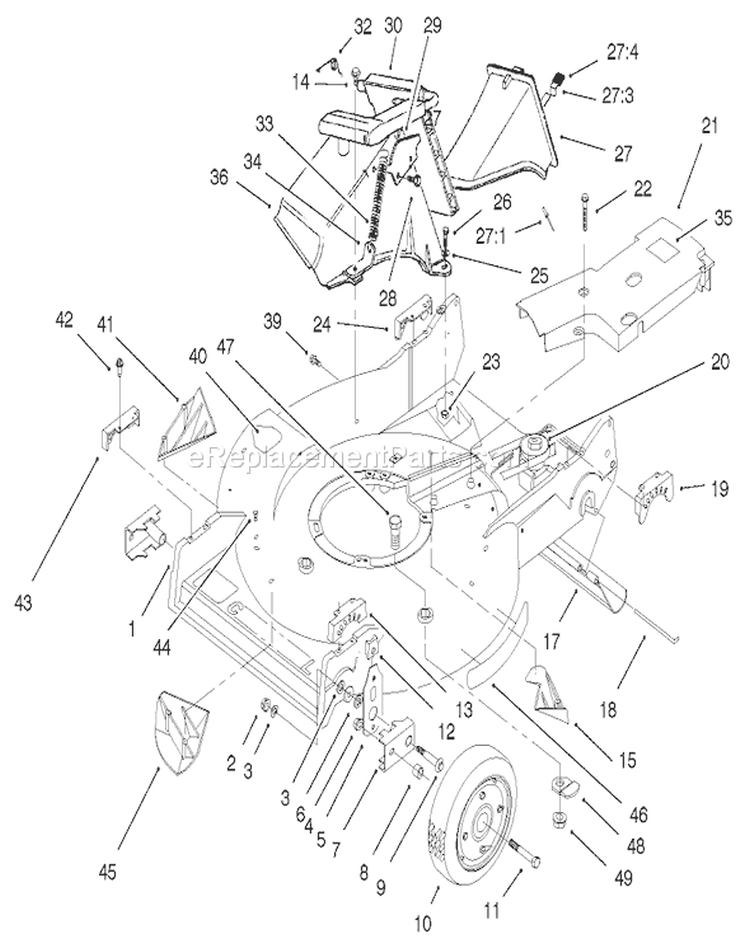 Housing Assembly Diagram and Parts List for 22043 230000001-230999999 - 2003 Toro Lawn Mower