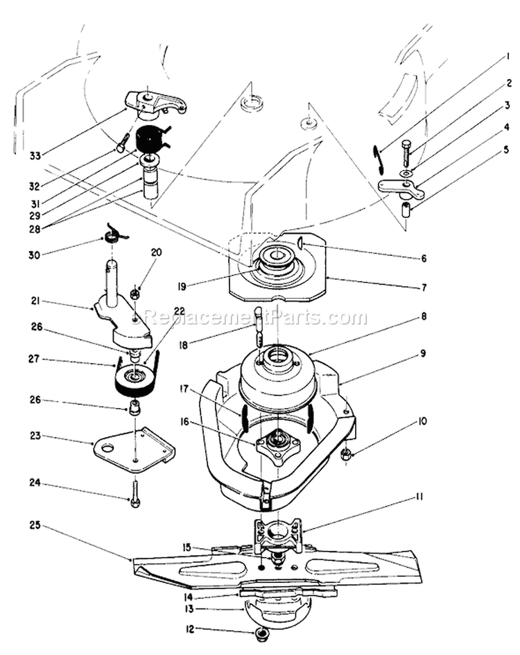 Blade Brake Clutch Assembly Diagram and Parts List for 22043 3900001-3900964 - 1993 Toro Lawn Mower