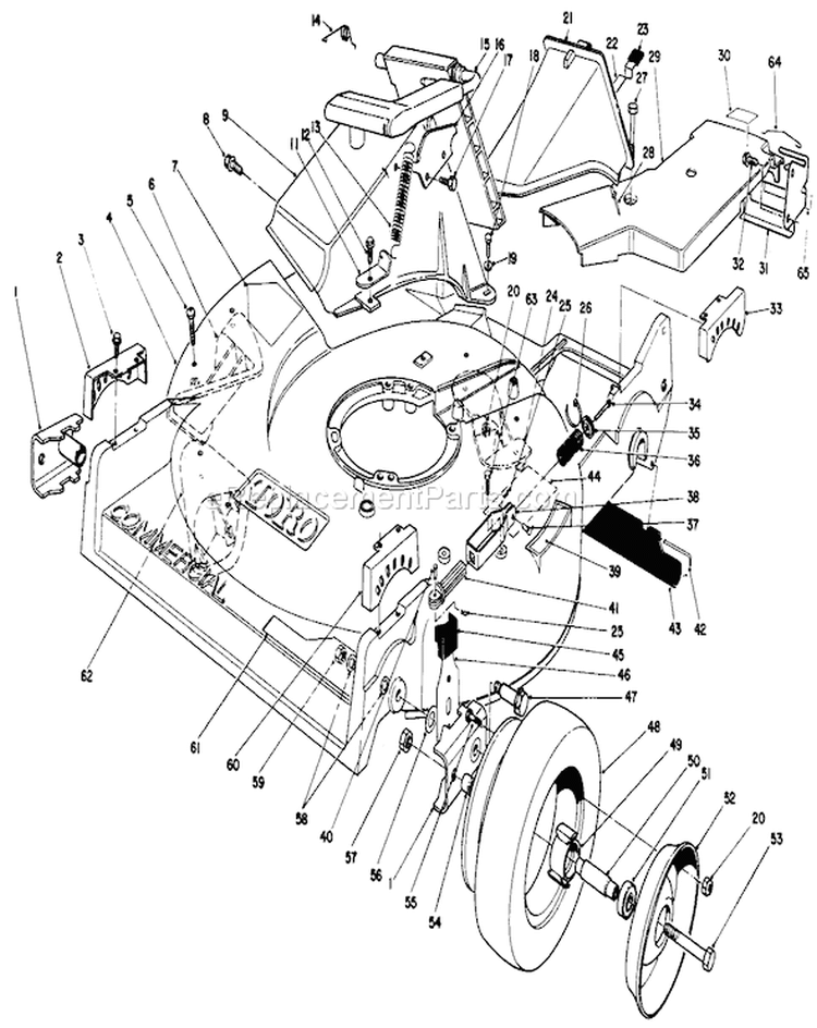 Housing Assembly Diagram and Parts List for 22043 3900001-3900964 - 1993 Toro Lawn Mower