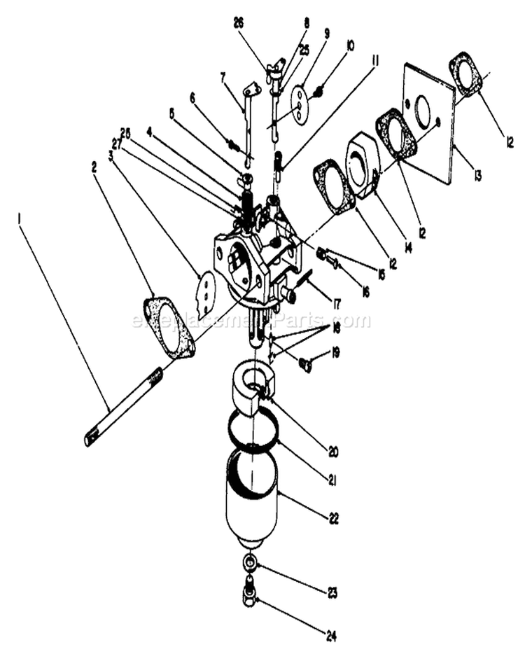 Carburetor Assembly Diagram and Parts List for 22043 3900001-3900964 - 1993 Toro Lawn Mower