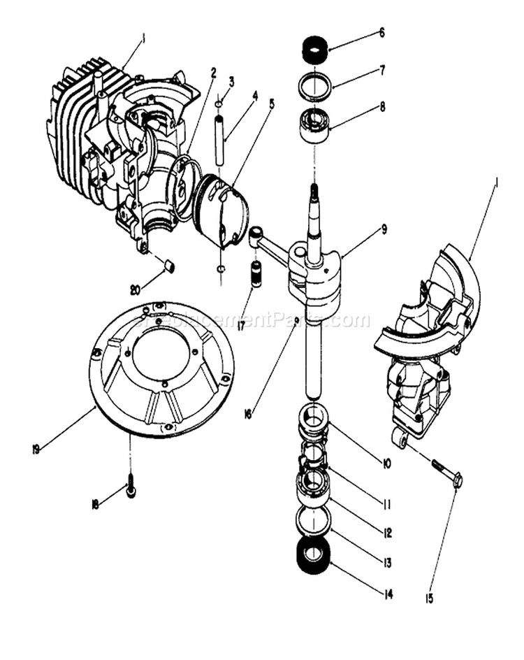 Crankshaft Assembly Diagram and Parts List for 22043 3900965-3999999 - 1993 Toro Lawn Mower