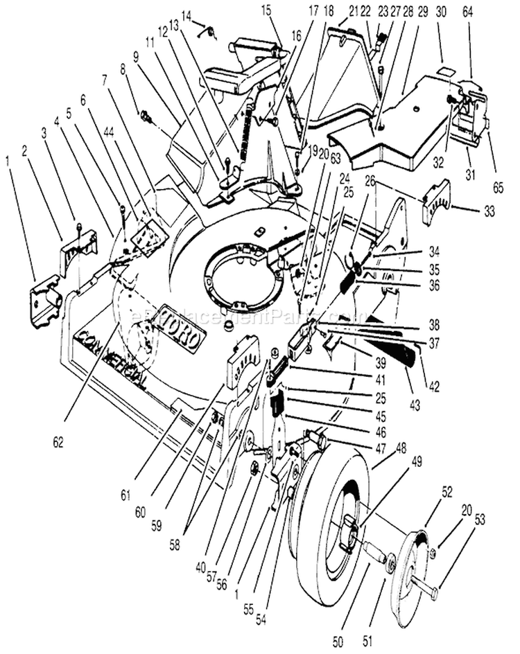 Housing Assembly Diagram and Parts List for 22043 5900001-5999999 - 1995 Toro Lawn Mower