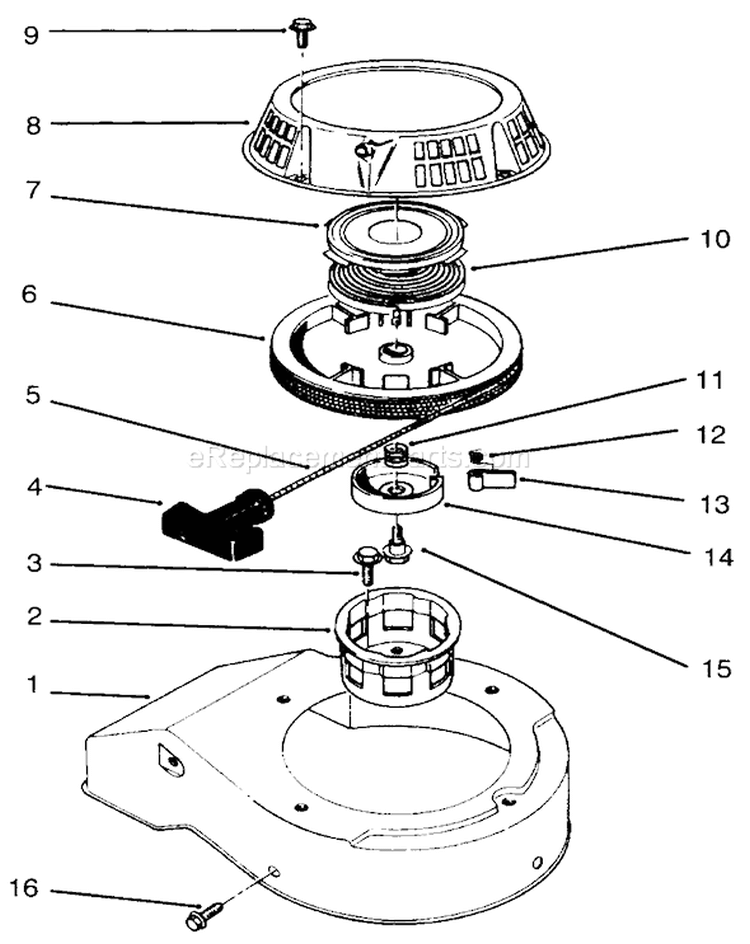 Recoil Assembly Diagram and Parts List for 22043 5900001-5999999 - 1995 Toro Lawn Mower