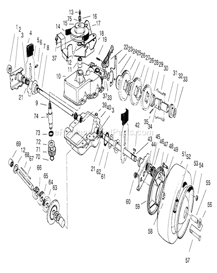 Gear Case Assembly Diagram and Parts List for 22043 9900001-9999999 - 1999 Toro Lawn Mower