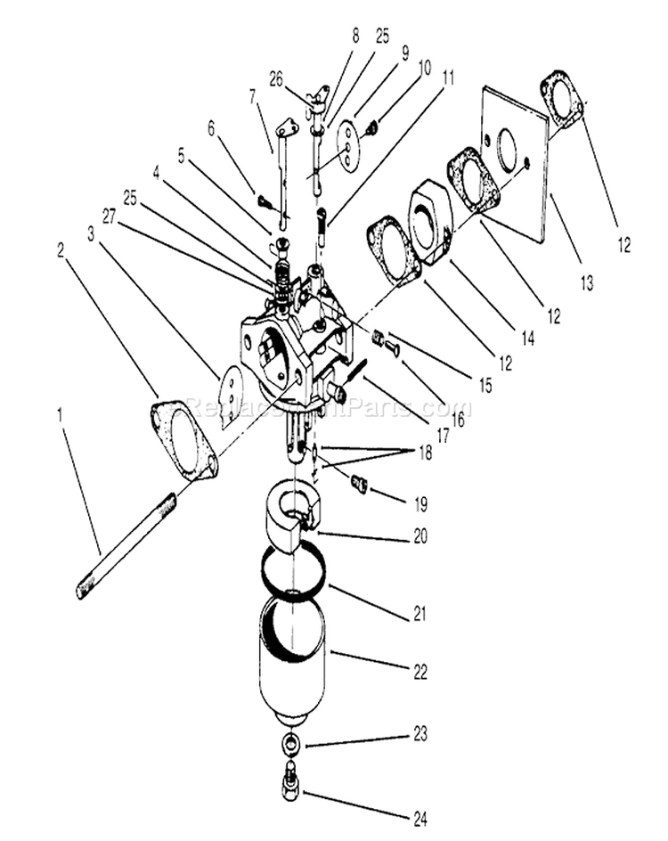 Carburetor Assembly Diagram and Parts List for 22044BC 5900001-5999999 - 1995 Toro Lawn Mower