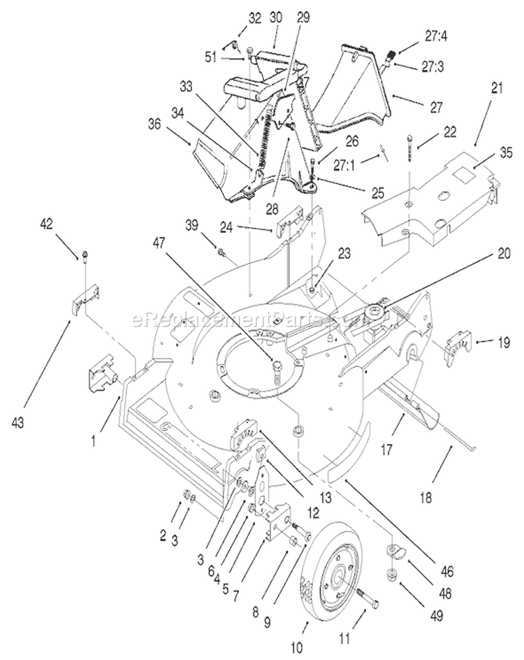 Housing Assembly Diagram and Parts List for 22045 220000001-220999999 - 2002 Toro Lawn Mower