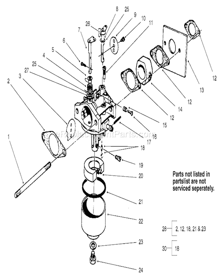 Carburetor Assembly Diagram and Parts List for 22045 220000001-220999999 - 2002 Toro Lawn Mower