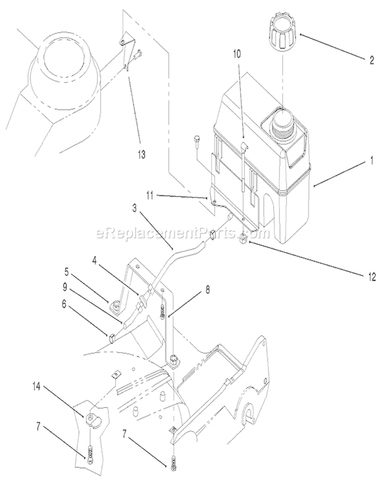 Fuel Tank and Bracket Assembly Diagram and Parts List for 22045 220000001-220999999 - 2002 Toro Lawn Mower