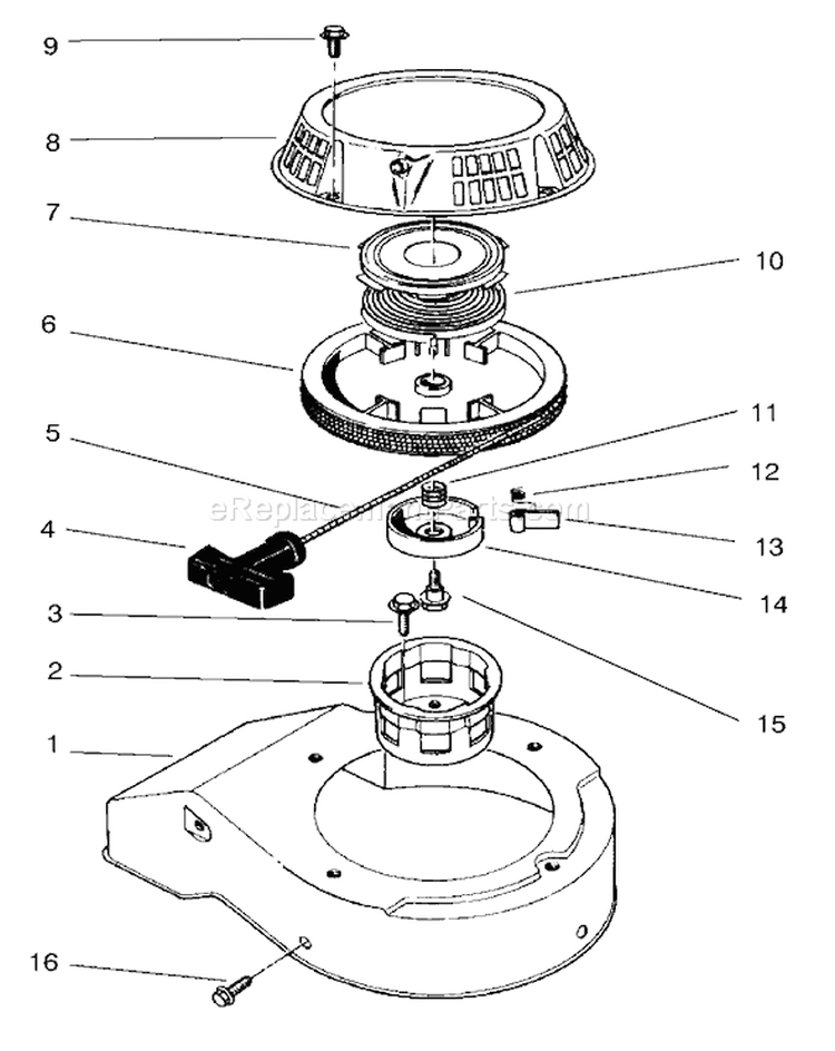 Recoil Assembly Diagram and Parts List for 22045 8900001-8999999 - 1998 Toro Lawn Mower