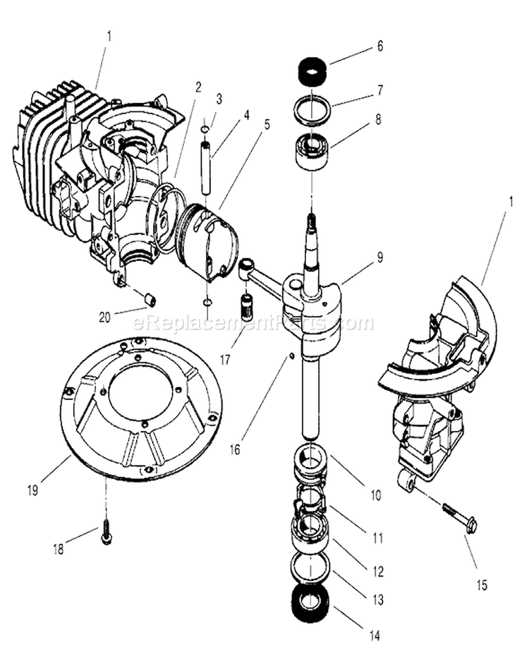 Crankshaft Assembly Diagram and Parts List for 22045 8900001-8999999 - 1998 Toro Lawn Mower