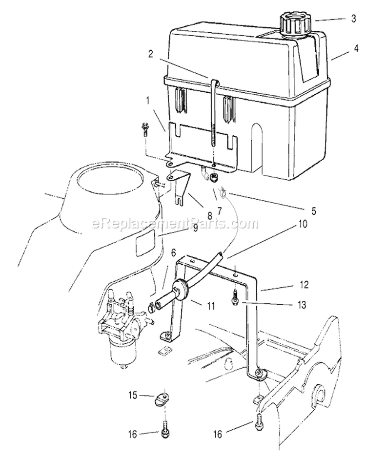 Gas Tank Assembly Diagram and Parts List for 22045 8900001-8999999 - 1998 Toro Lawn Mower