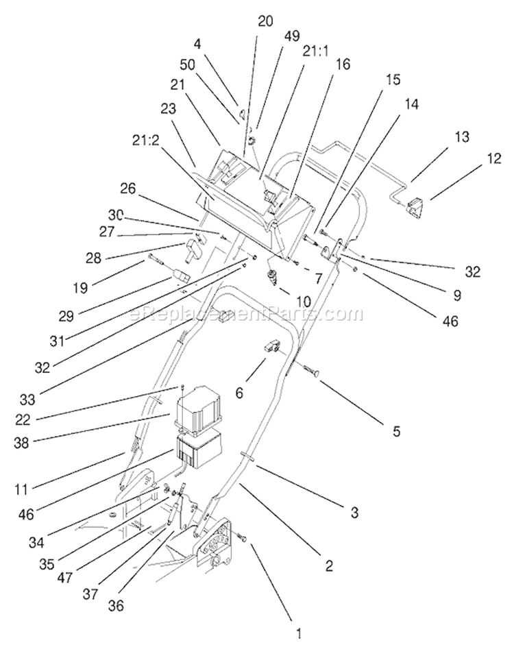Handle Assembly Diagram and Parts List for 22045 8900001-8999999 - 1998 Toro Lawn Mower
