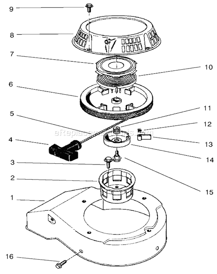 Recoil Assembly Diagram and Parts List for 22045 200000001-200999999 - 2000 Toro Lawn Mower