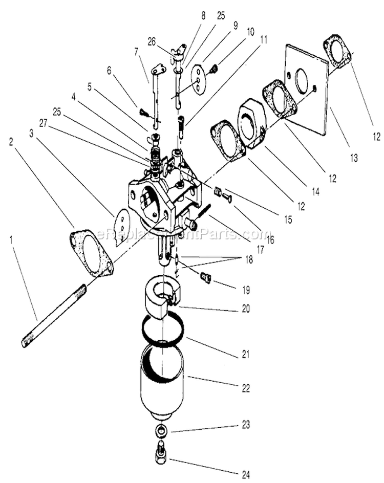 Carburetor Assembly Diagram and Parts List for 22045 200000001-200999999 - 2000 Toro Lawn Mower