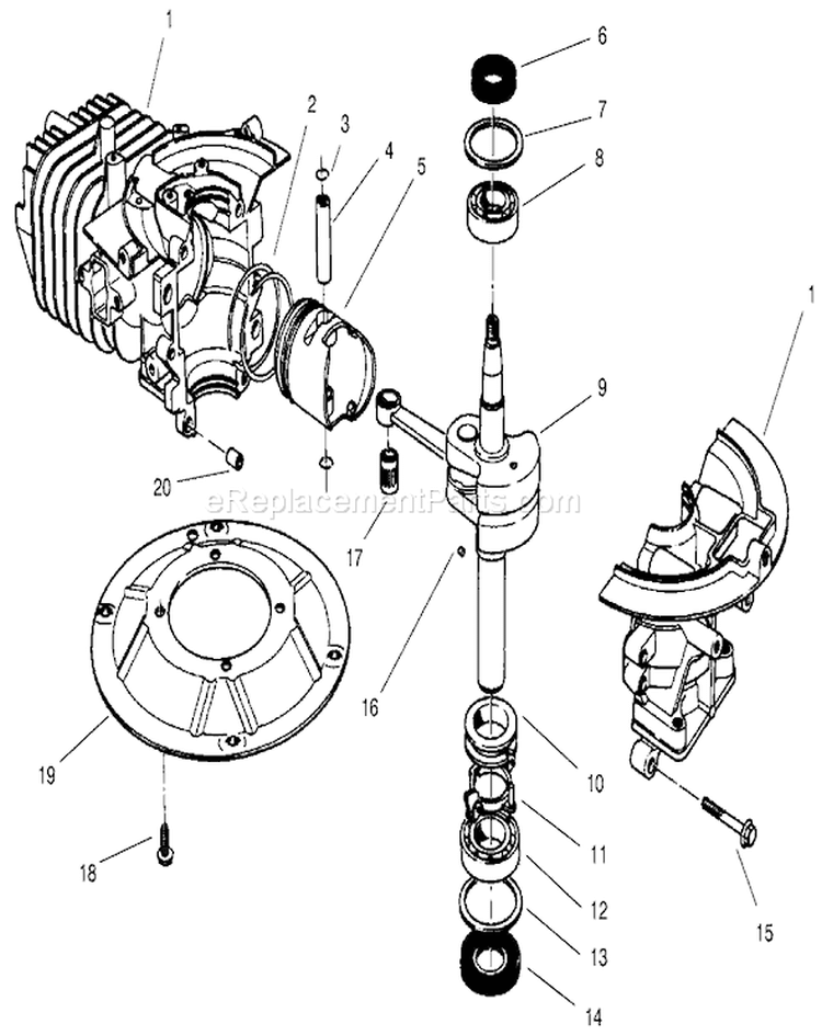 Crankshaft Assembly Diagram and Parts List for 22045 200000001-200999999 - 2000 Toro Lawn Mower