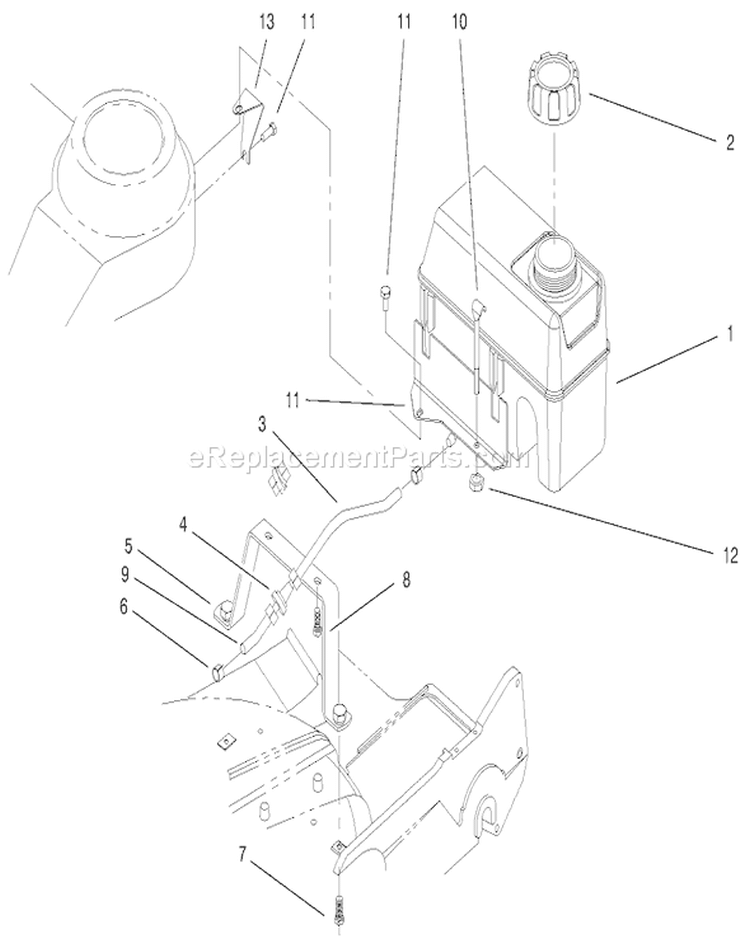 Gas Tank Assembly Diagram and Parts List for 22045 200000001-200999999 - 2000 Toro Lawn Mower