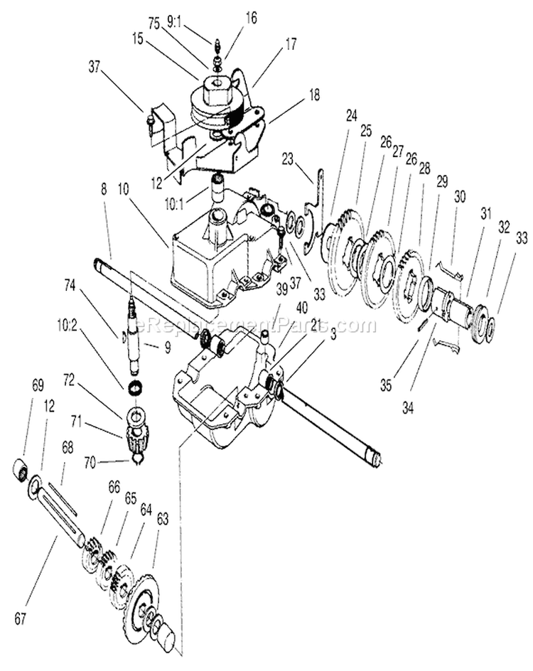 Gear Case Assembly Diagram and Parts List for 22045 200000001-200999999 - 2000 Toro Lawn Mower