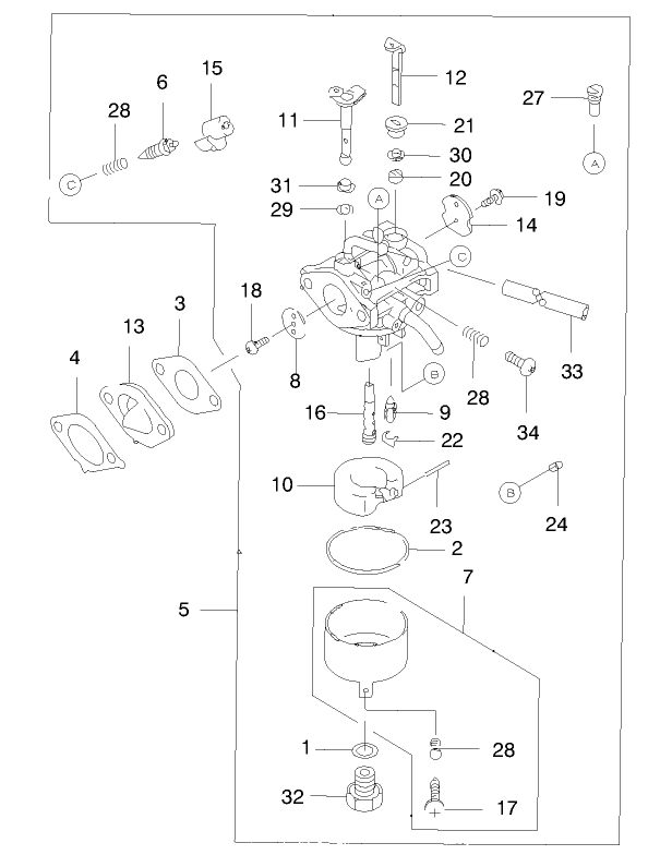 Carburetor Diagram and Parts List for 22171 9900001 - 9999999 Toro Lawn Mower