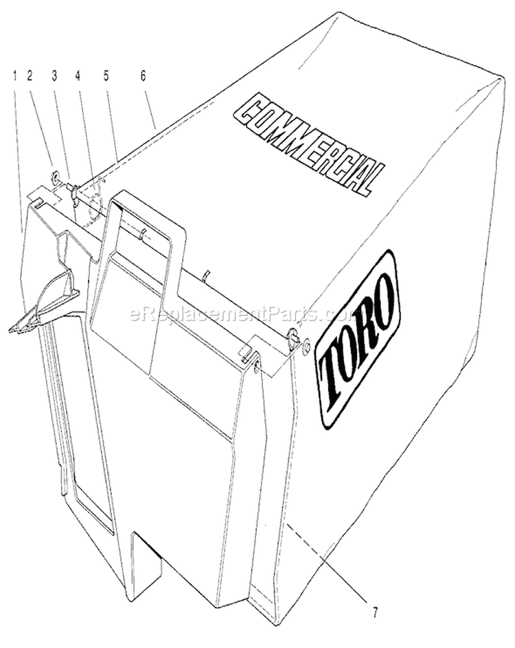 Grass Bag Assembly Diagram and Parts List for 22142 7900001-7999999 - 1997 Toro Lawn Mower