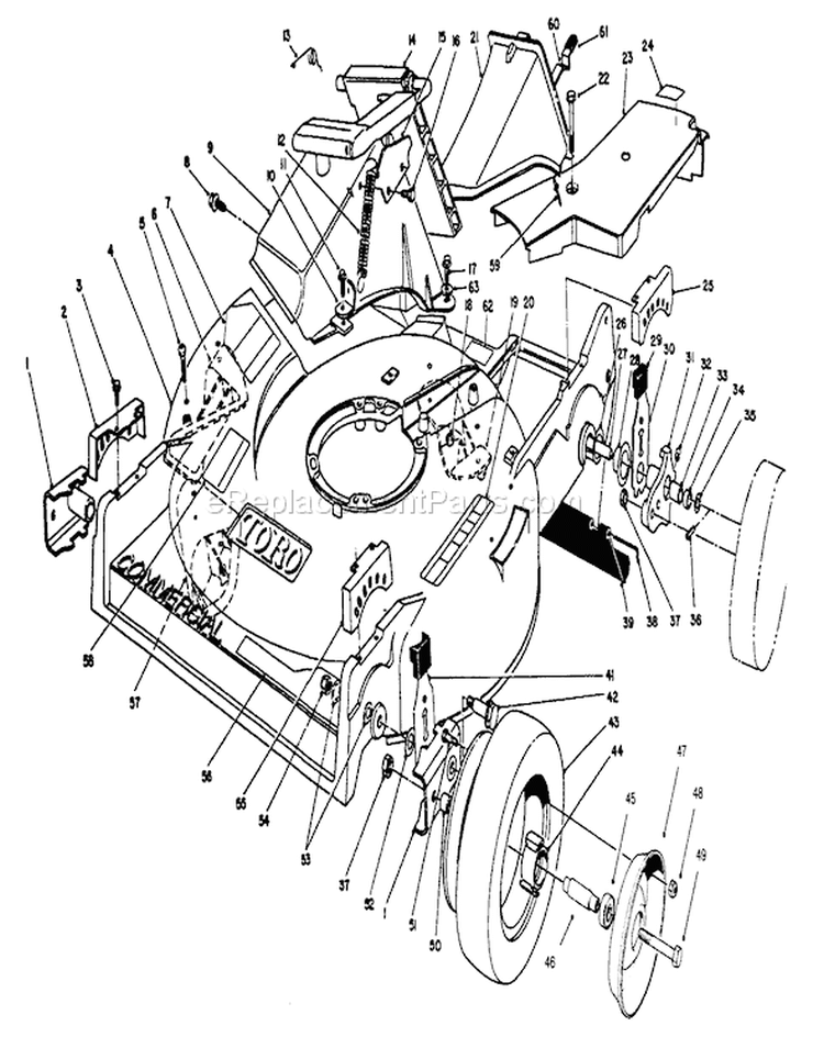 Housing Assembly Diagram and Parts List for 22145 5900001-5999999 - 1995 Toro Lawn Mower