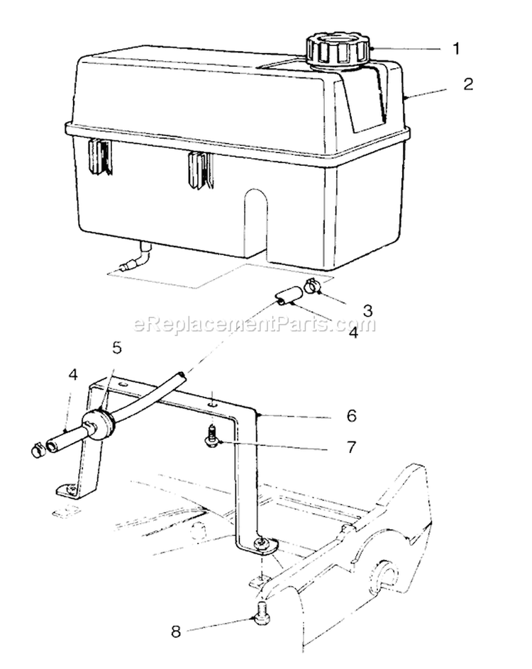 Gas Tank Assembly Diagram and Parts List for 22145 69000001-69999999 - 1996 Toro Lawn Mower