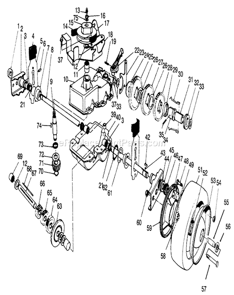 Gear Case Assembly Diagram and Parts List for 22150 5900001-5999999 - 1995 Toro Lawn Mower
