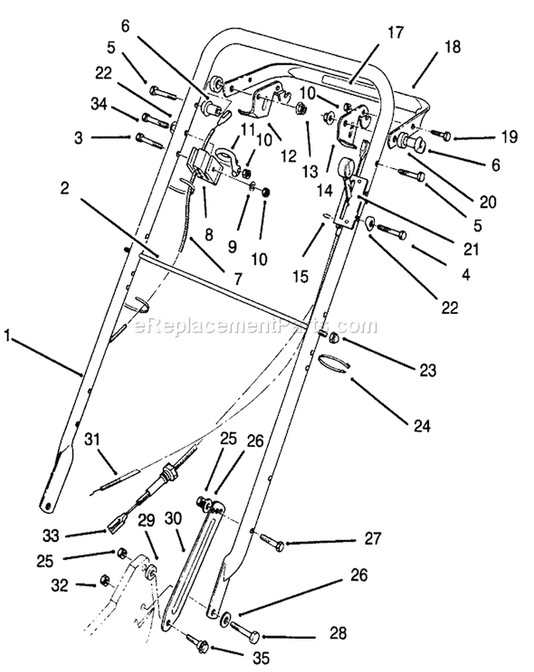 Handle Assembly Diagram and Parts List for 22150 5900001-5999999 - 1995 Toro Lawn Mower