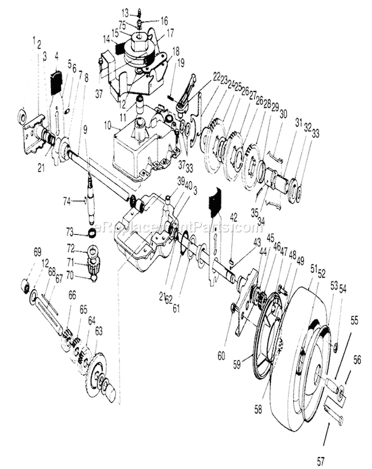 Gear Case Assembly Diagram and Parts List for 22150 6900001-6999999 - 1996 Toro Lawn Mower